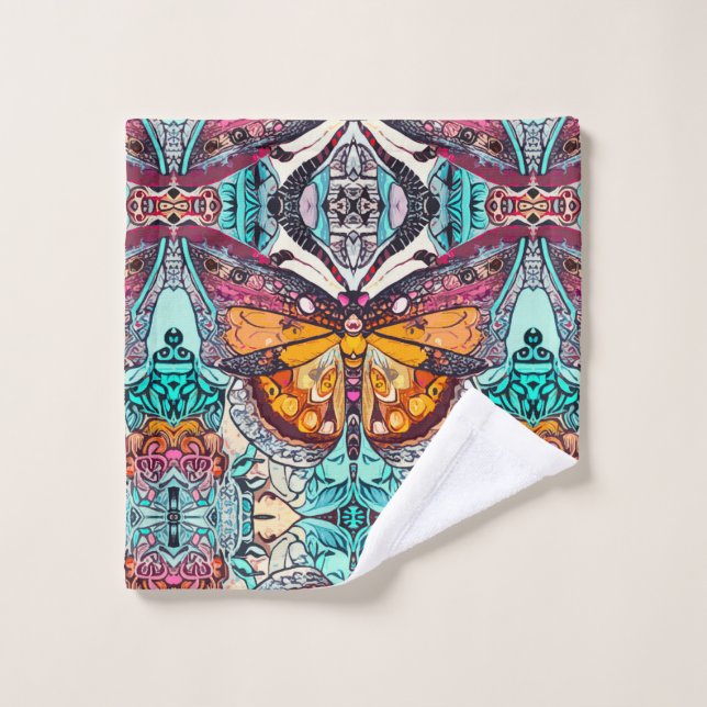 Motif Batik des papillons et Médaillons à Orange (Gant de toilette)