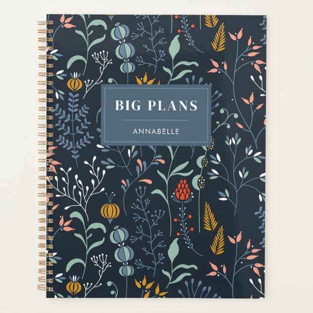 Motif 'Big Plans' monogramme bleu herbe sauvage (Devant)