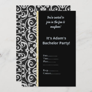 MOTIF BLACK SILVER GREY BACHELOR PARTY INVITATION