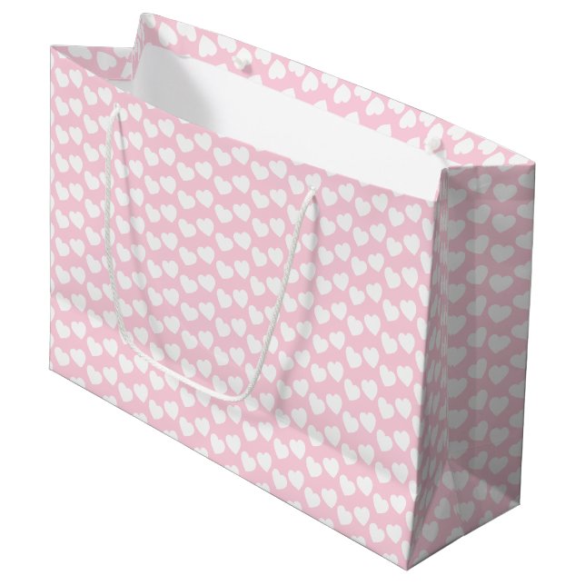 Motif blanc de coeur sur le grand sac rose-clair (Devant Angle)