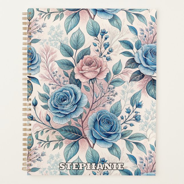 Motif bleu et rose sur blanc doux (Devant)