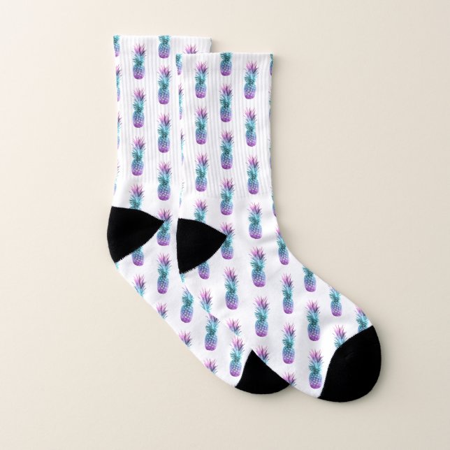 Motif bleu turquoise pourpre d'ananas (Paire)