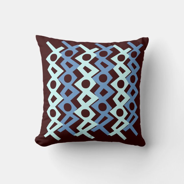 motif bleu turquoise sur coussin brun (Recto)