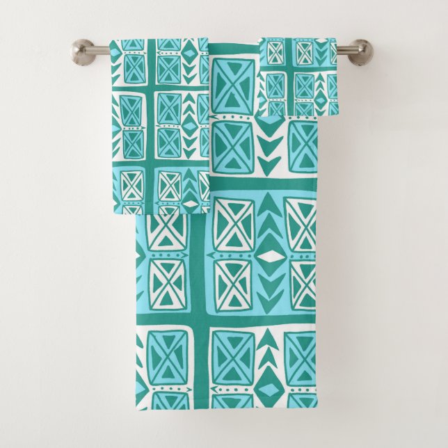 Motif Boho bleu vert et blanc géométrique