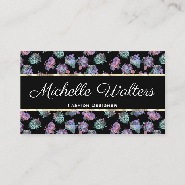 Motif Boho Feather | Carte de visite Gold Trim (Devant)