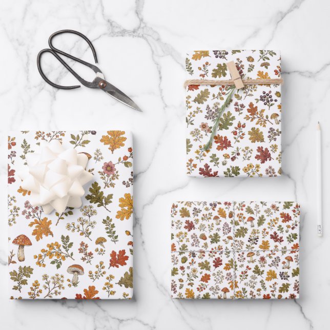 Motif Bois Champignon Feuilles Rustiques d'Automne (Recto)