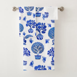 Motif Bonsai Trees en Bleu et Blanc Cobalt