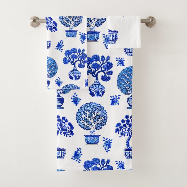 Motif Bonsai Trees en Bleu et Blanc Cobalt (En situation)