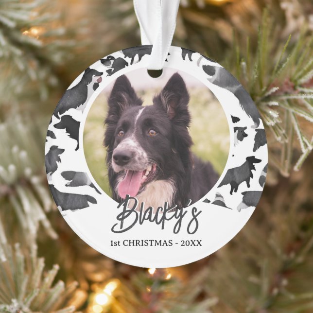 Motif Border Collie Nom Photo 1er Noël  (Arbre)