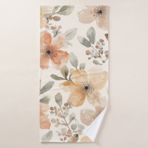 Motif botanique aquarelle floral pêche beige