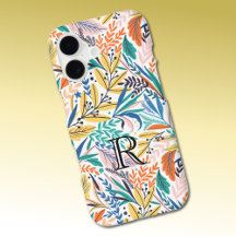 Motif botanique coloré avec initiale de monogramme