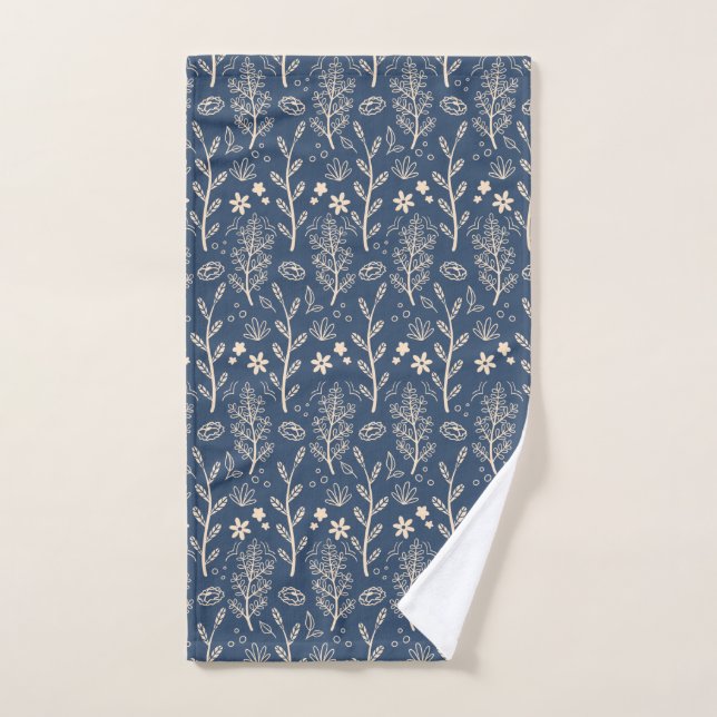 Motif botanique de feuillage automnal bleu (Serviette à main)