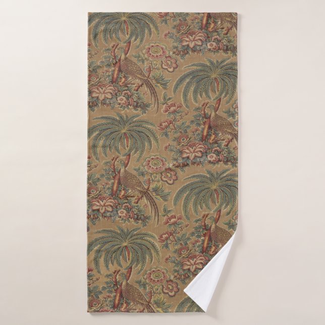 Motif botanique de palmier à oiseaux exotiques ver (Serviette de bain)