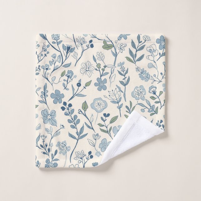 Motif botanique de prairie de fleurs sauvages bleu (Gant de toilette)