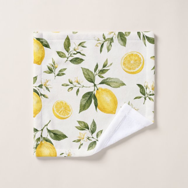 Motif botanique élégant de fleurs de citron à l'aq (Gant de toilette)