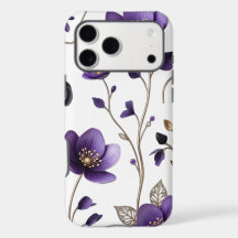 Motif botanique floral 3D violet et or élégant