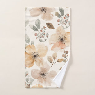 Motif botanique floral aquarelle pêche beige