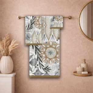 Motif botanique gris sable Bohème terrien