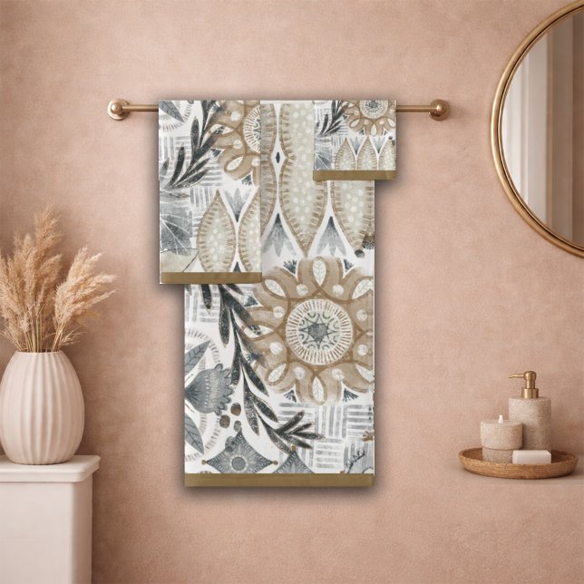 Motif botanique gris sable Bohème terrien (Créateur téléchargé)