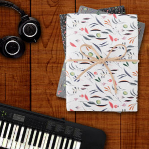 Motif botanique laisser du papier d'emballage noir