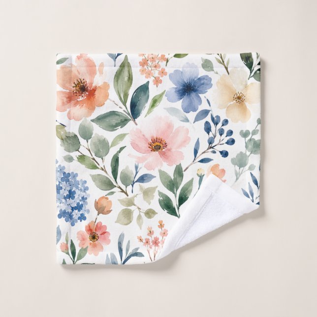 Motif botanique moderne de fleurs sauvages à l'aqu (Gant de toilette)