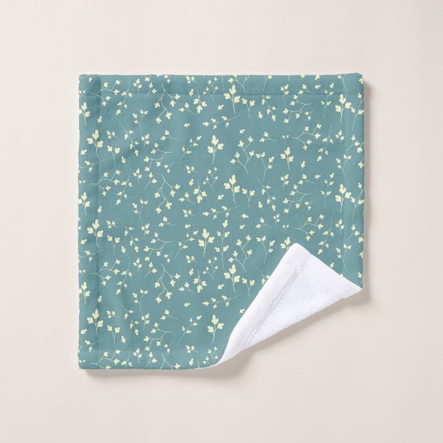 Motif botanique sarcelle poussiéreux aux feuilles  (Gant de toilette)