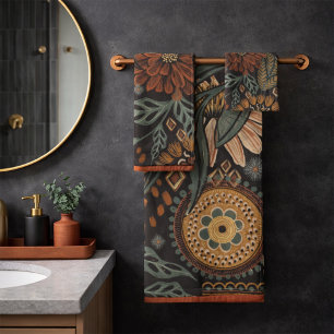 Motif botanique terracotta sauge boho foncé