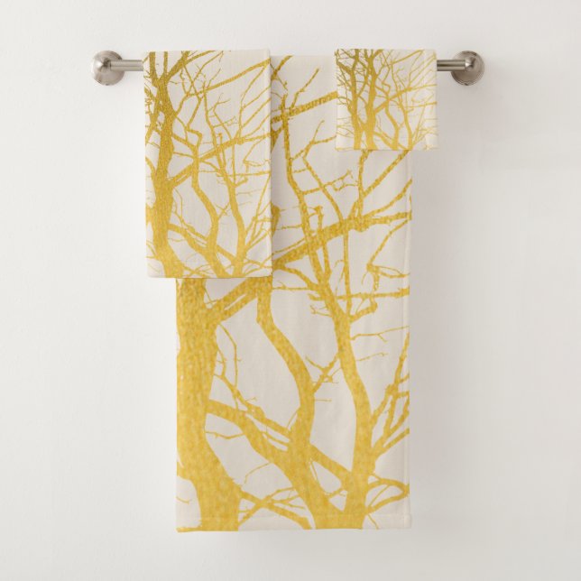 Motif Branches d'Arbre Doré Fond Beige (En situation)