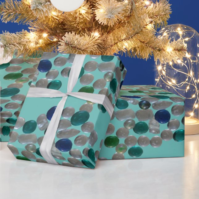 Motif Cailloux de Verre Papier Cadeau Vert Pers. (Vacances)
