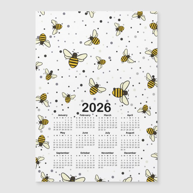 motif Calendrier 2026 avec abeilles et points (Devant)