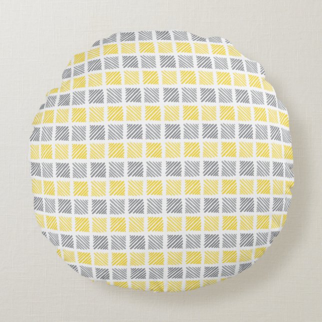Motif carré Coussin rond jaune et gris (Devant)