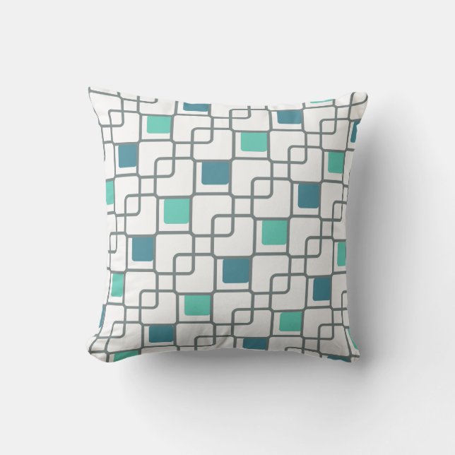 Motif carré lié turquoise vert blanc coussin (Recto)