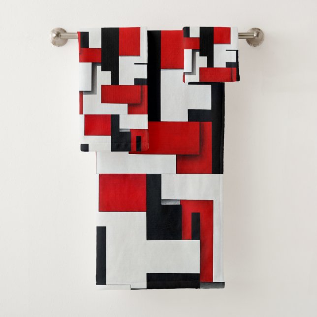 Motif carré rouge et noir sur fond blanc (En situation)