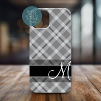 Motif carreaux avec monogramme - noir blanc gris