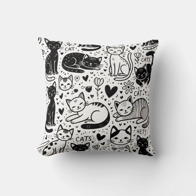 Motif Chat noir et blanc Coussin confortable et él (Recto)