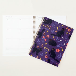 Motif Chats noirs et Fleurs sauvages