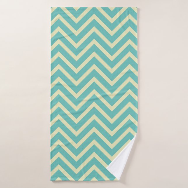 Motif Chevron Décor Lumière Turquoise Et Crème (Serviette de bain)