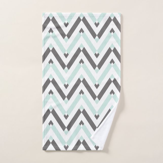 Motif Chevron Géométrique Gray gris-Mint moderne (Serviette à main)