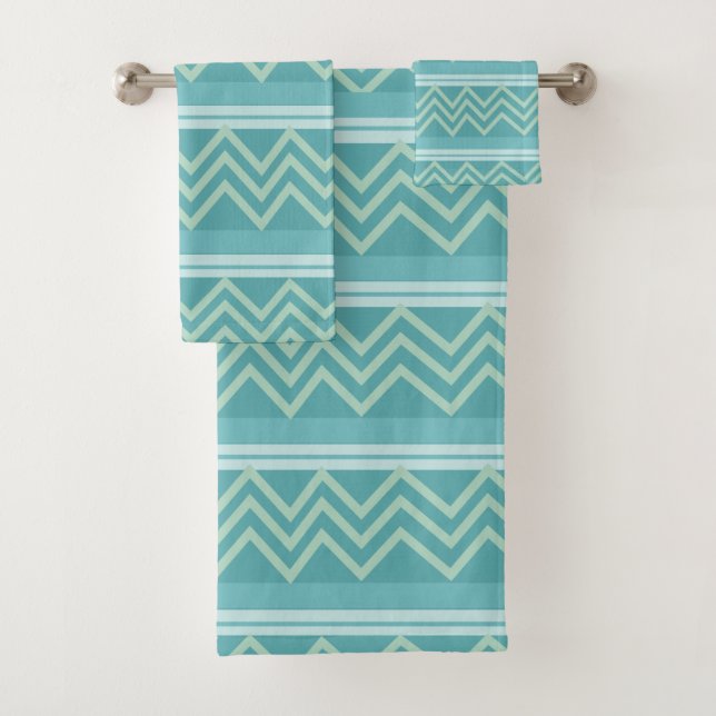 Motif chevron zigzag géométrique bleu sarcelle ver (En situation)