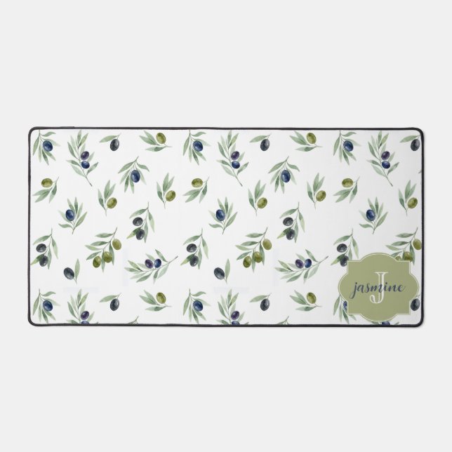 Motif chic aquarelle Monogramme nom Vert olive (Recto)