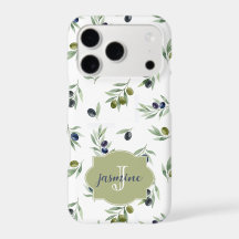 Motif chic aquarelle Monogramme Nom Vert olive