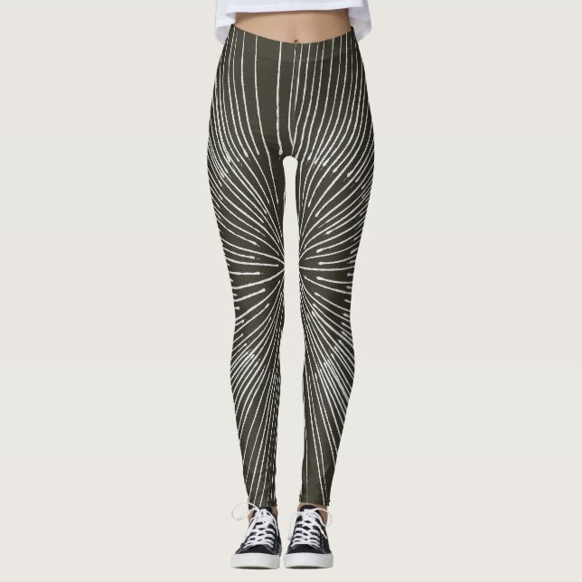 Motif circulaire à rayons blancs sur noir, legging (Devant)