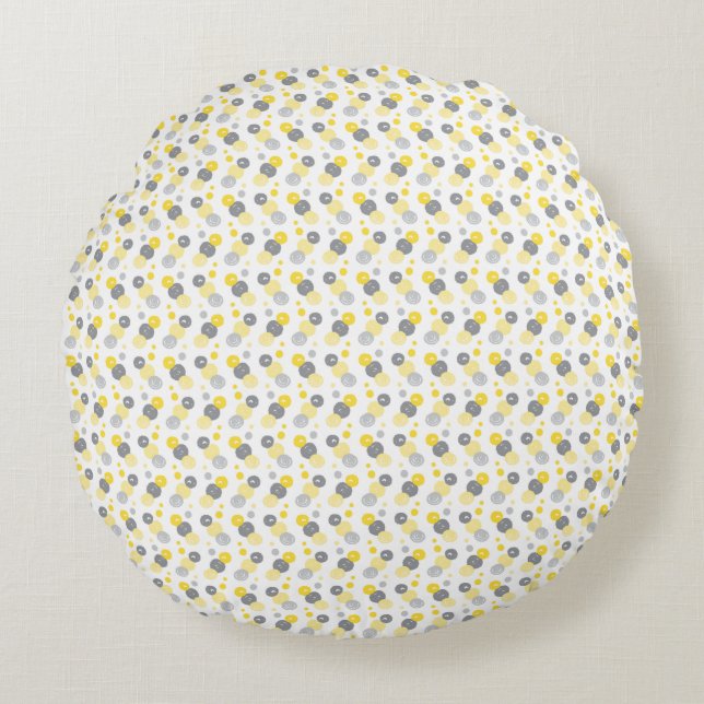 Motif circulaire Coussin rond jaune et gris (Devant)