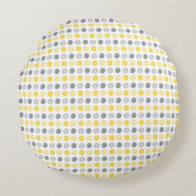 Motif circulaire Coussin rond jaune et gris (Devant)