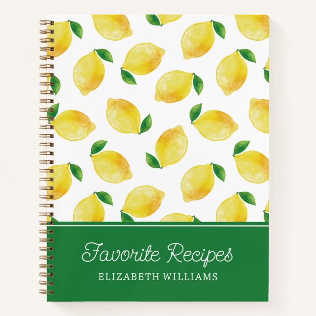 Motif citron aquarelle | Livre de recettes (Devant)