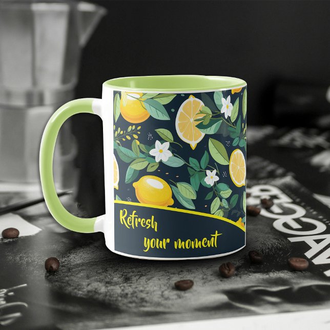 Motif Citron Citrus Fruit Feuille Café Mug (Créateur téléchargé)