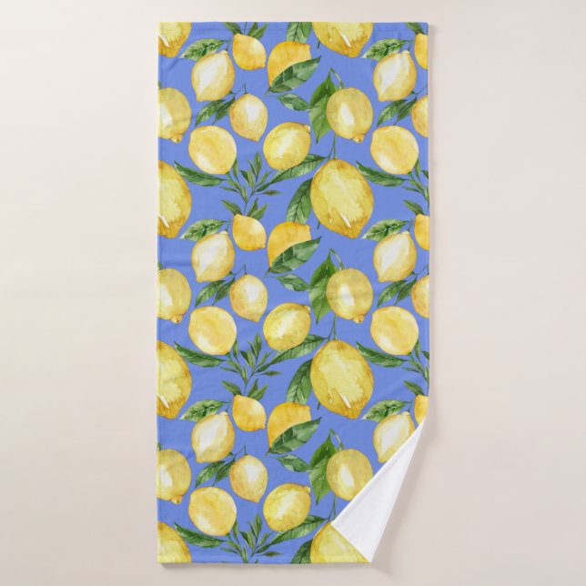 Motif citron d'été Italie bleu (Serviette de bain)