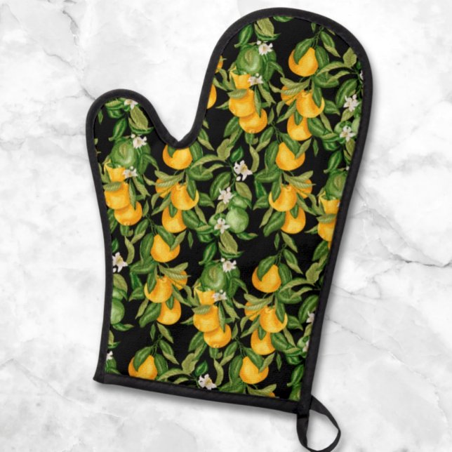 Motif Citrons sur Fond Noir (Lemons on Black Oven Mitt - Italian European kitchen accessory)