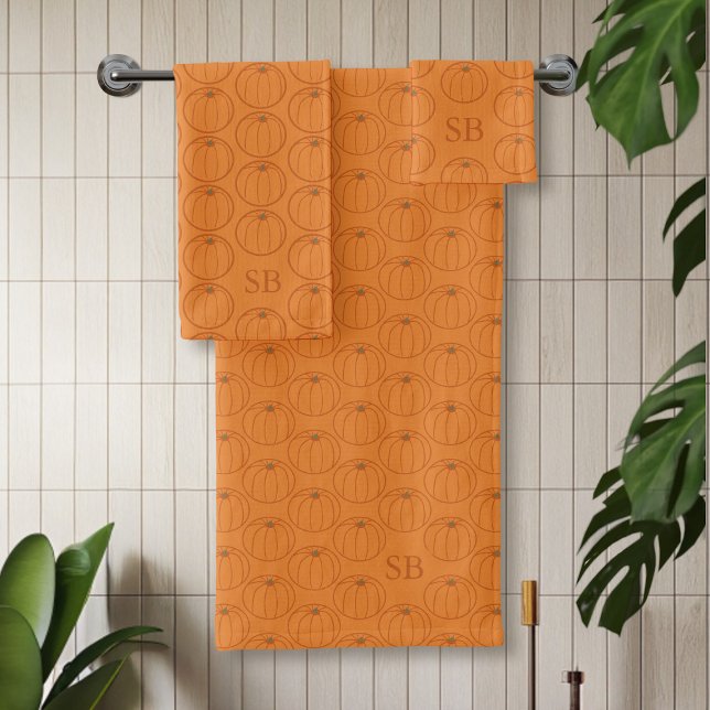 Motif Citrouille de Thanksgiving (A fun pumpkin pattern bath towel set perfect for your fall bathroom. Just add your initials)