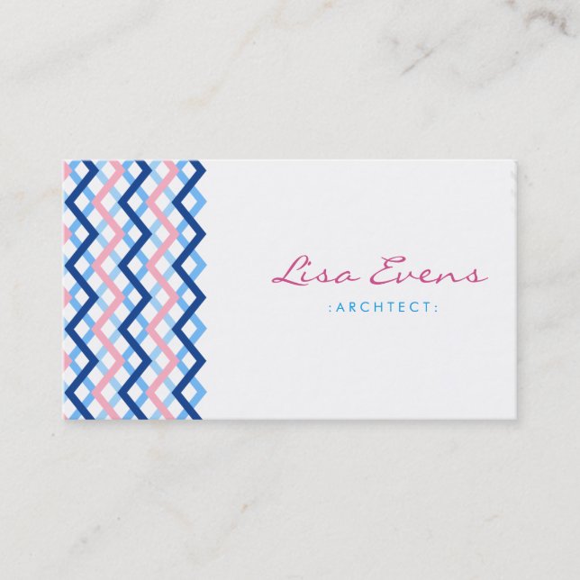 Motif classique Chevron bleu rose Carte de visite (Devant)
